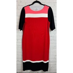 MISOOK black red white pink colorblock knit 1/2 sleeve bodycon dress size M